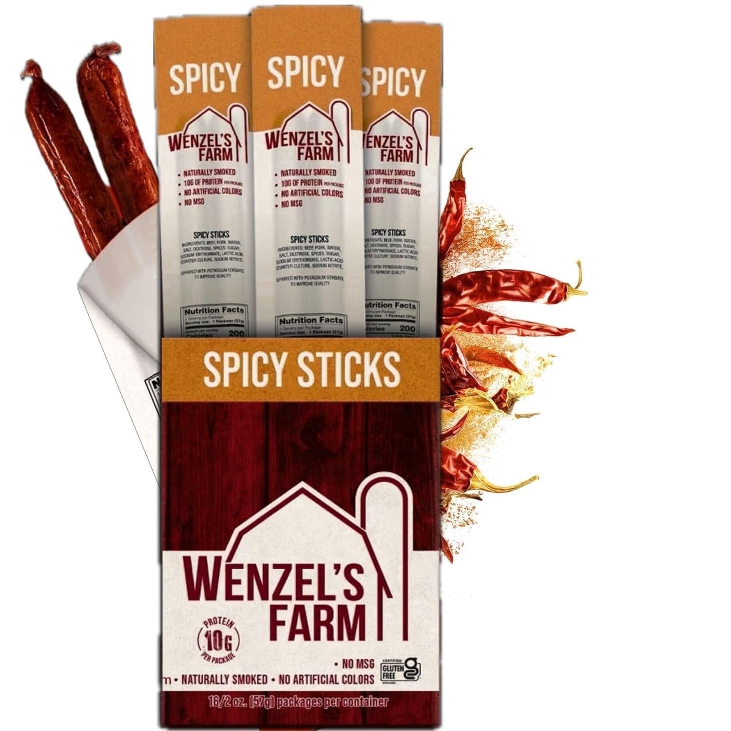 Wenzels Farm Spicy  Sticks, 32 sticks (16 packs of 2)