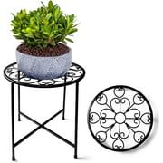 Weogot 15  Black Metal Round Plant Stand with Rustproof Feature for Indoor/Outdoor Use