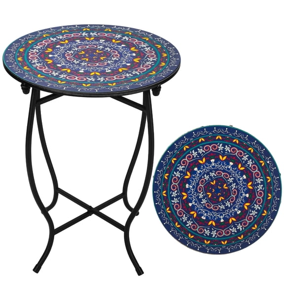 KABB 17-inch Tall 14 inch Round End Table，Iron Mandala Flower Realm Pattern Flower Frame Plant Stands