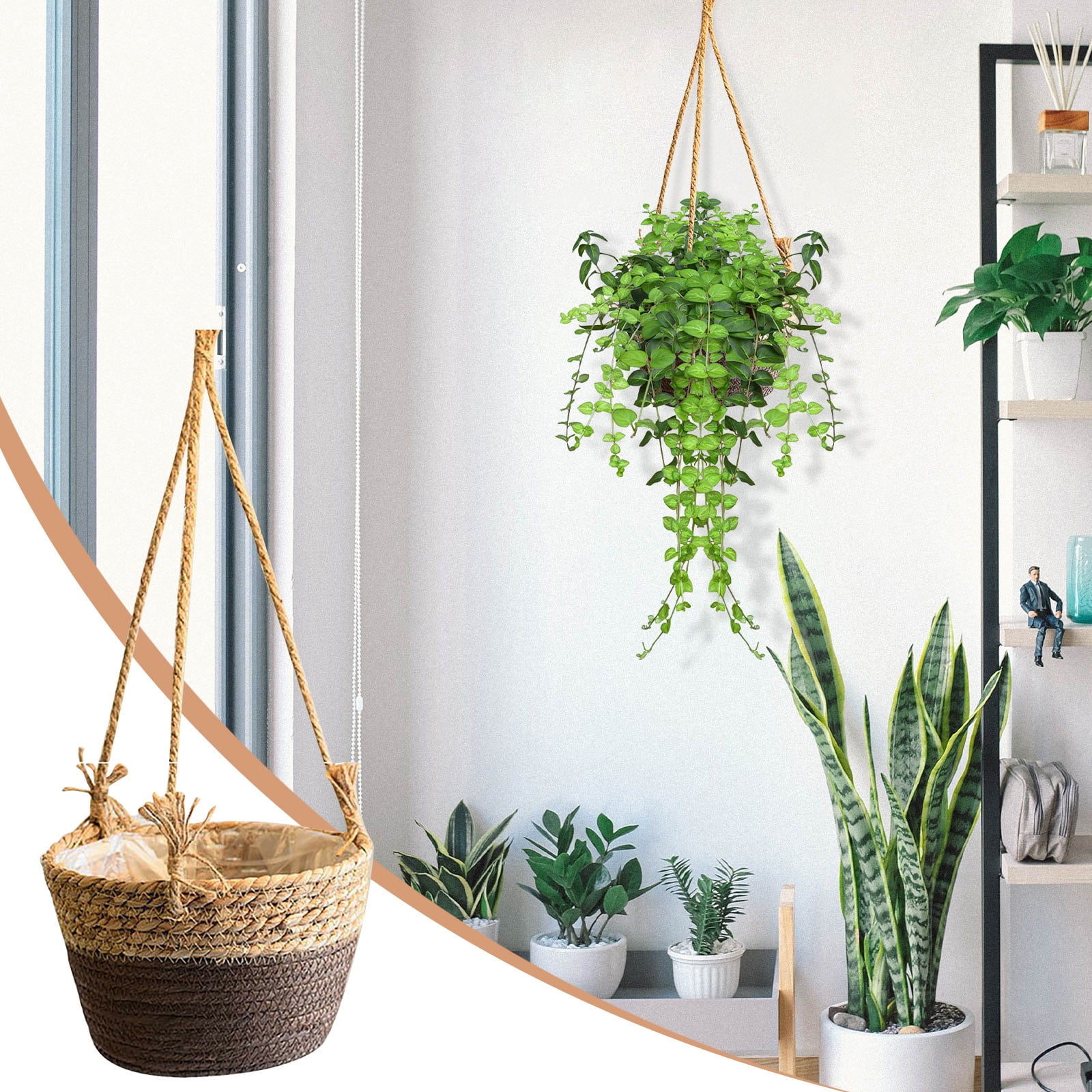 WeowiYief Nordic Wind Rattan Basket Hanging Basket Storage Green Dill