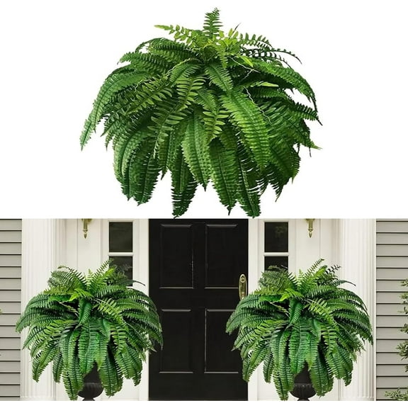 WeowiYief Outdoor Decor 24" Artificial Boston Fern in Green UV-Resistant Silk Planter