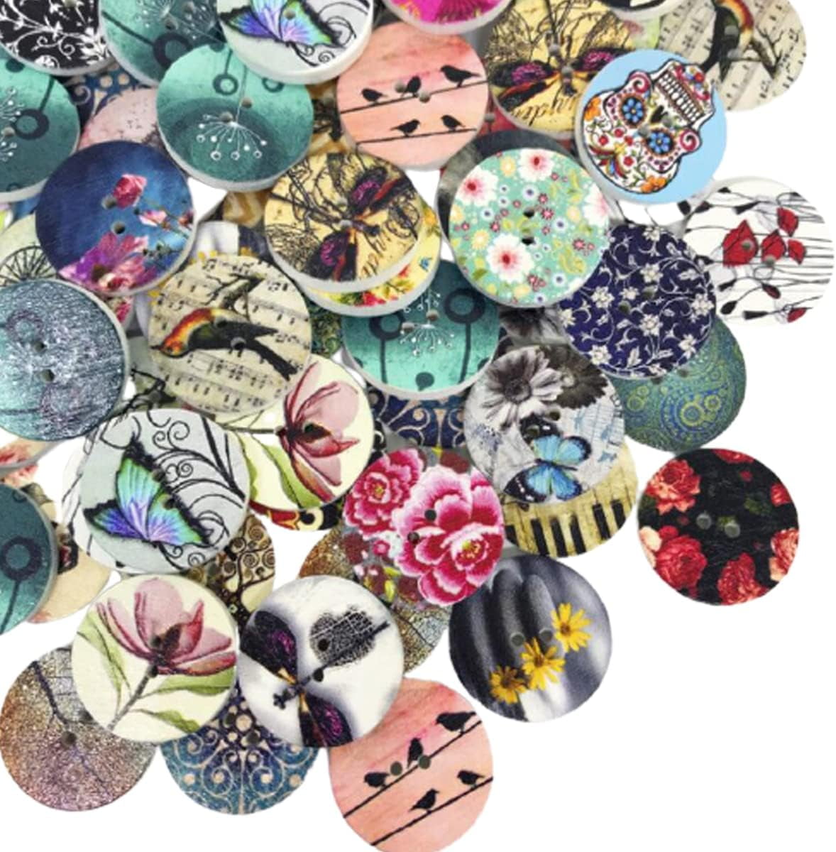 CATPAN 400 Pcs Wooden Buttons,Many Styles Decorative Sewing Button,Buttons for Crafts,2 Holes Round Decorative Painted Wood Buttons,Cute Buttons,3D Buttons for DIY Sewing(20mm,15mm,25mm)