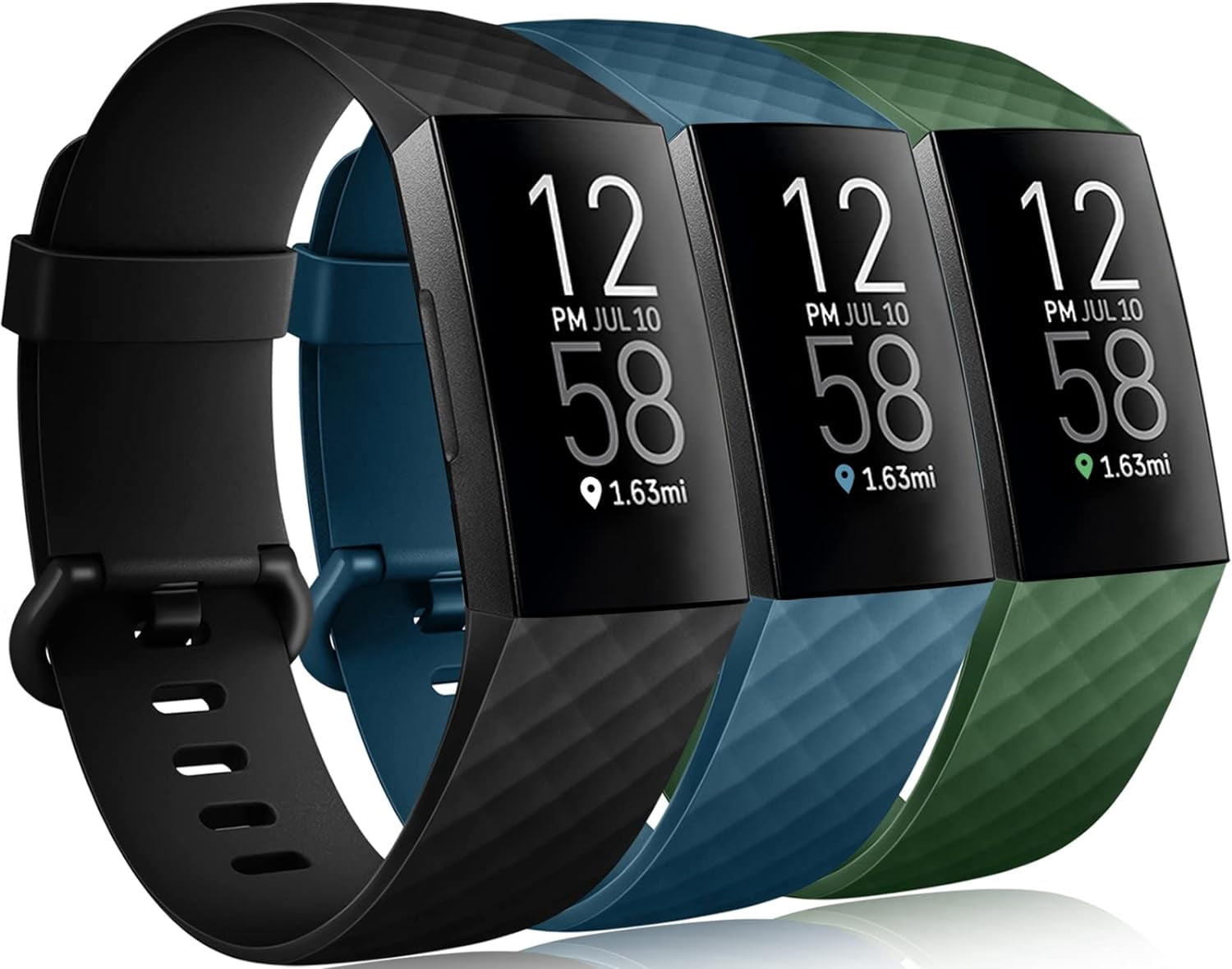 Wepro Waterproof Bands Compatible with Fitbit Charge 4 / Charge 3 / Charge 3 SE for Women Men, 3-Pack, Small, Large/Black/Navy Blue/Blue Gray