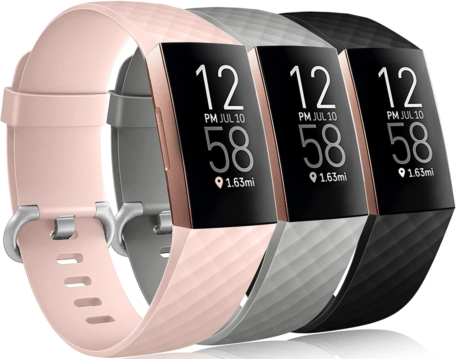 Wepro Waterproof Bands Compatible with Fitbit Charge 4 / Charge 3 / Charge 3 SE for Women Men, 3-Pack, Small, Large/Pink Sand/Slate Gray/Black