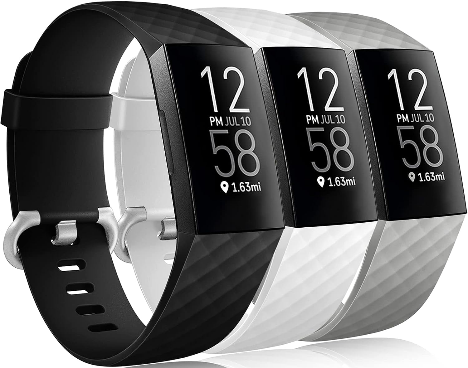 Wepro Waterproof Bands Compatible with Fitbit Charge 4 / Charge 3 / Charge 3 SE for Women Men, 3-Pack, Small, Large/Slate Gray/Black/White