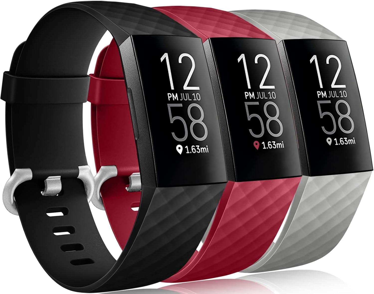 Wepro Waterproof Bands Compatible with Fitbit Charge 4 / Charge 3 / Charge 3 SE for Women Men, 3-Pack, Small, Large/Slate Gray/Black/Wine Red