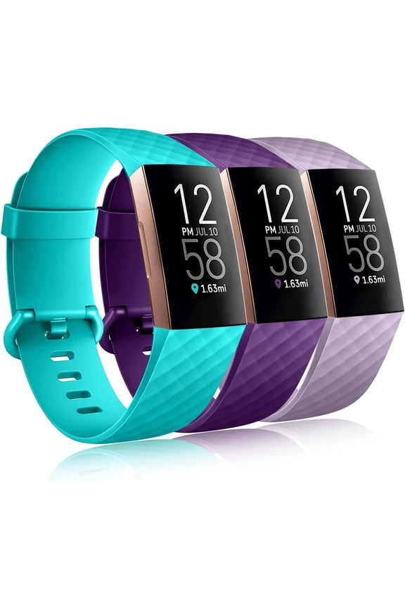 Wepro Waterproof Bands Compatible with Fitbit Charge 4 / Charge 3 / Charge 3 SE for Women Men, 3-Pack, Small, Large/Teal/Plum/Lavender