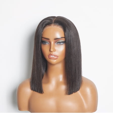 Wequeen 150% Density Bob Wigs Human Hair 10'' 1#B Natural Black Straight Short Human Hair Wigs with Adjustable Cap