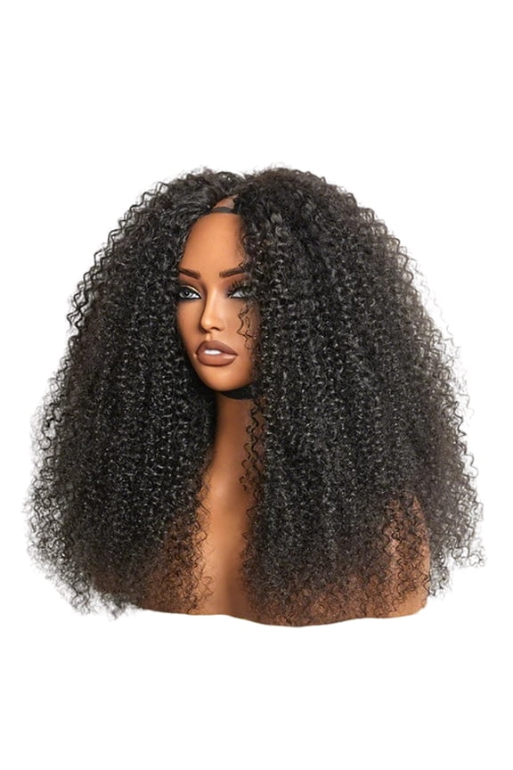 Wear & Go Glueless Straight/ Kinky Curly V Part Wig No Leave Out Thin Part Human Hair Wigs for Beginner Protective Style - Natural Black #1b