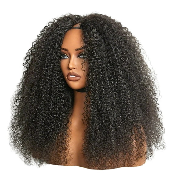 Wear & Go Glueless Straight/ Kinky Curly V Part Wig No Leave Out Thin Part Human Hair Wigs for Beginner Protective Style - Natural Black #1b
