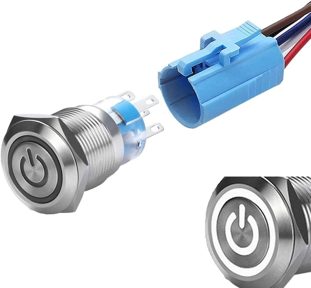 ZJWZJH 2-Pack Momentary Push Button Switch - 22mm, 110V-120V, SPDT, Waterproof IP67 Stainless Steel