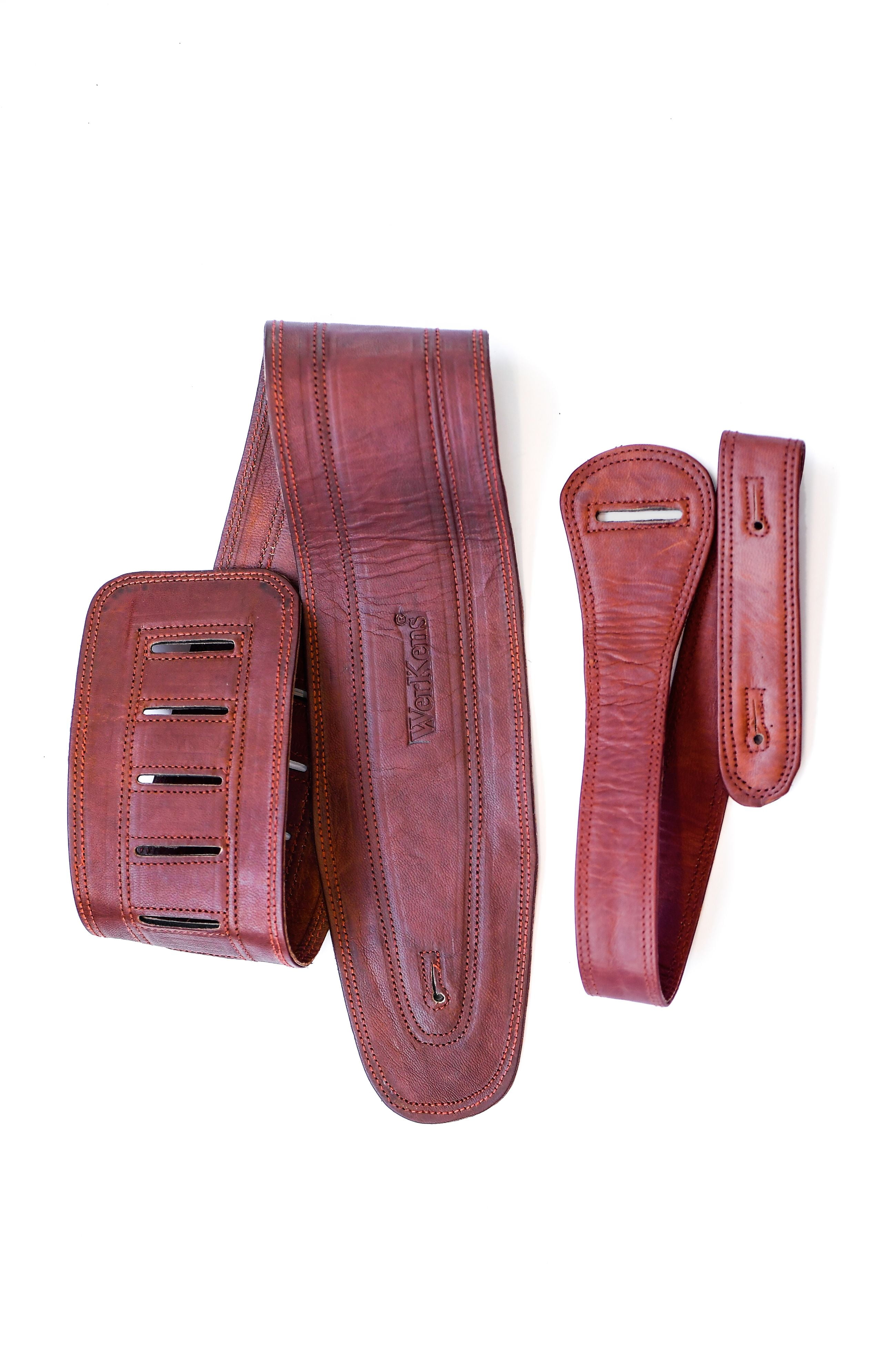 WerKens Genuine Leather Padded Guitar Strap 4" inch Wide Bass Straps Adjustable Length 43-54" Inches designed for Electric Acoustic Bass Guitars