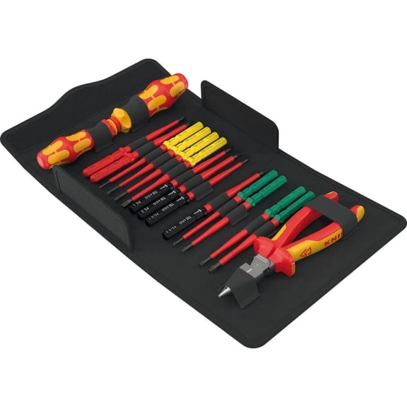 Wera 006610 Kraftform Kompakt VDE 17 Extra Slim Ratcheting Screwdriver Set with Pliers, 17 Pieces