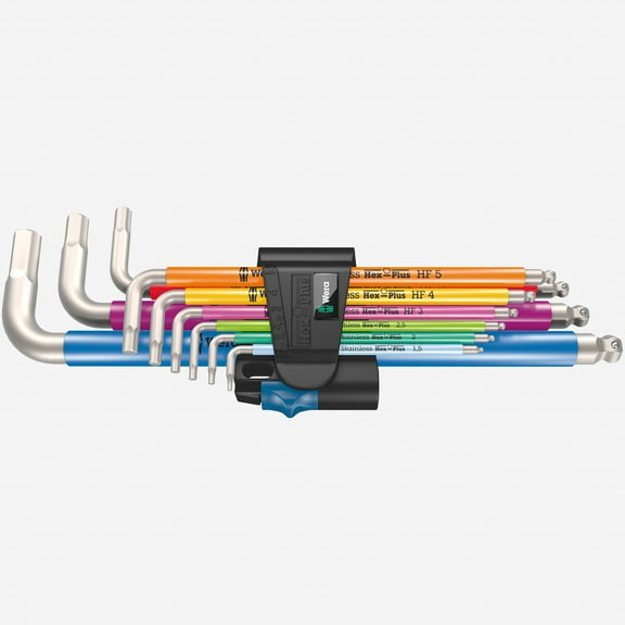 Wera 022699 Metric Multicolor Stainless Steel Ball End Hex L-key Set, with Holding Function, 9 Pieces