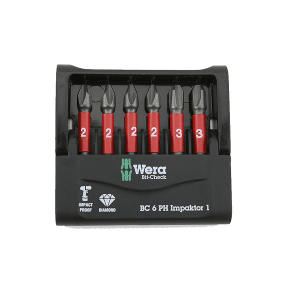 Wera 05057691001 Mini-Check Impaktor 1 Phillips Power Bit Set, 7 Piece