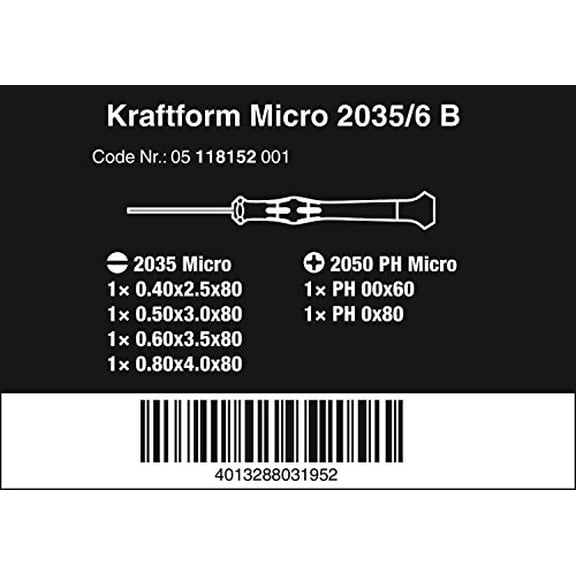 Wera 05118152001 6 Pc Micro Screwdriver Set & Rack for Electronics