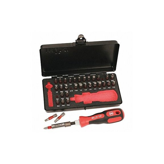 Wiha 34 Piece Impact Driver Bit Set, 1/4 in Hex Shank Size 76899