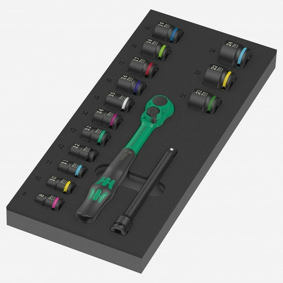 Wera 150114 Foam Insert 8010 B Zyklop Comfort Ratchet Set 1, 3/8" Drive, 16 Pieces
