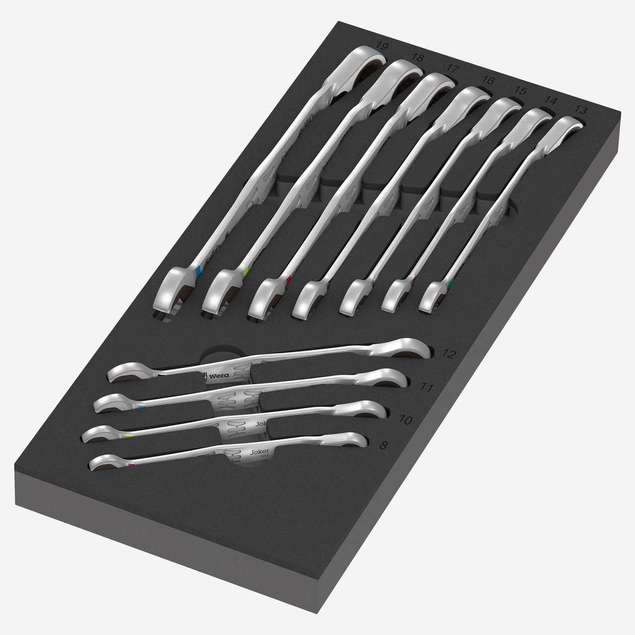Wera 150123 Foam Insert 6001 Joker Reversible Ratcheting Metric Combination Wrench Set 1, 11 Pieces