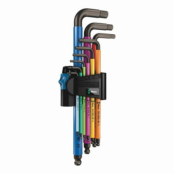 Wera Metric Hex-Plus Color Coded Long Shaft L-Key Wrench with Hold Function Set (9-Piece)