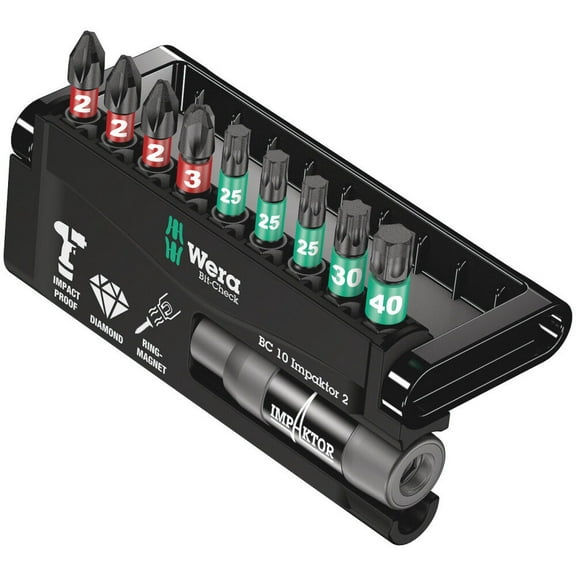 Wera Tools Bit-Check Black 10 Impaktor 2 Bit Assortment 10Pc