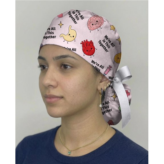 Were All In This Together Scrub Cap, Cute Anatomy Organ Scrub Hat, Nurse Surgical Cap, Medical Student Gift, Healthcare Ponytail Scrub Cap