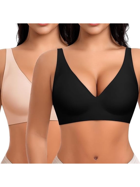 Deep V Wireless Bras for Women No Underwire Push Up Seamless Padded Comfort Bra Supportive Wirefree Bralette