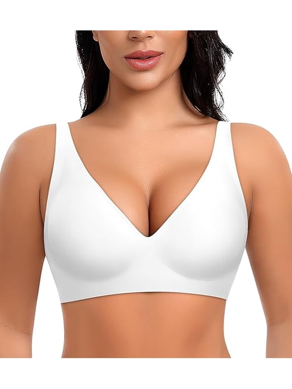 Deep V Wireless Bras for Women No Underwire Push Up Seamless Padded Comfort Bra Supportive Wirefree Bralette