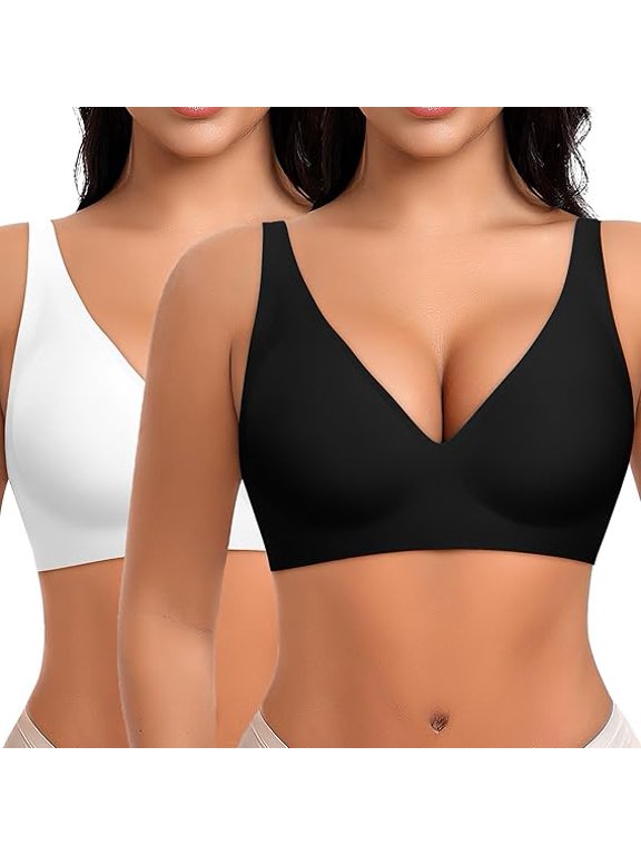 Deep V Wireless Bras for Women No Underwire Push Up Seamless Padded Comfort Bra Supportive Wirefree Bralette