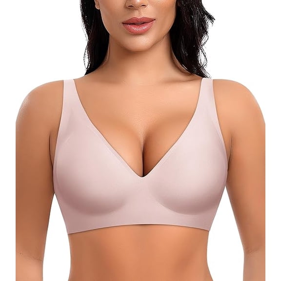 Werena Deep V Wireless Bras for Women No Underwire Push Up Seamless Padded Comfort Bra Supportive Wirefree Bralette