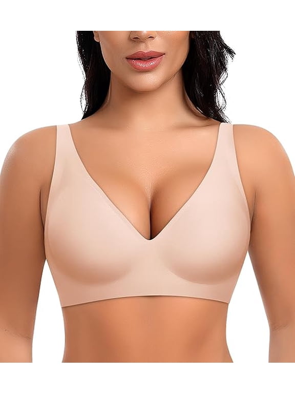 Deep V Wireless Bras for Women No Underwire Push Up Seamless Padded Comfort Bra Supportive Wirefree Bralette