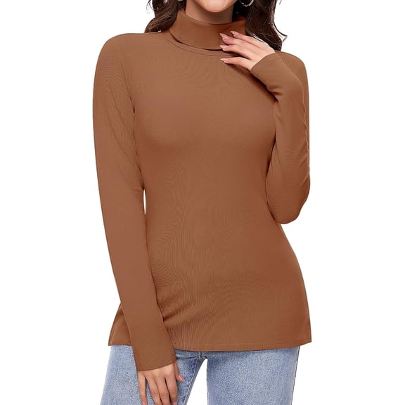 Werena Long Sleeve Shirts for Women Turtleneck Thermal Shirt Layering Basic Tops Fitted Plain Undershirts