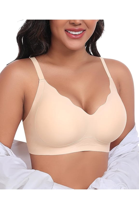 Scalloped Wireless Bras for Women No Underwire Seamless Bra Padded Full Coverage Comfortable Bralettes