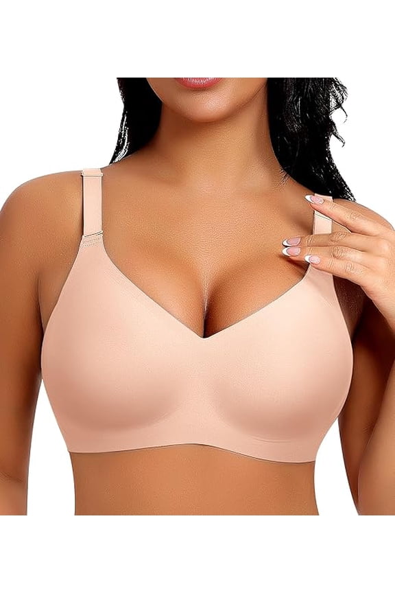 V Neck Wireless Bras for Women No Underwire Seamless Bra Full Coverage No Wire Tshirt Bras