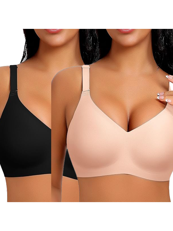 V Neck Wireless Bras for Women No Underwire Seamless Bra Full Coverage No Wire Tshirt Bras