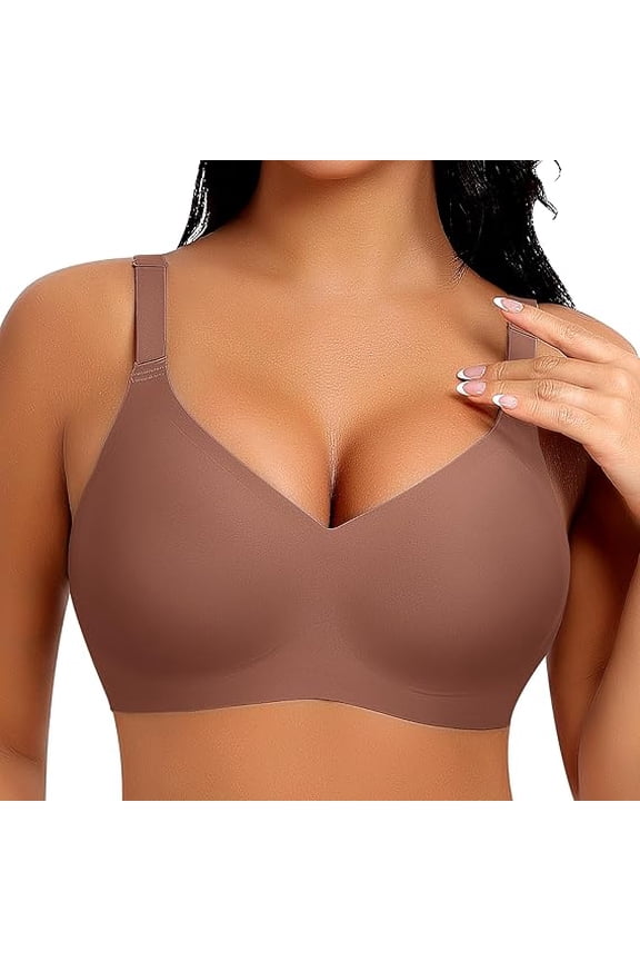 V Neck Wireless Bras for Women No Underwire Seamless Bra Full Coverage No Wire Tshirt Bras