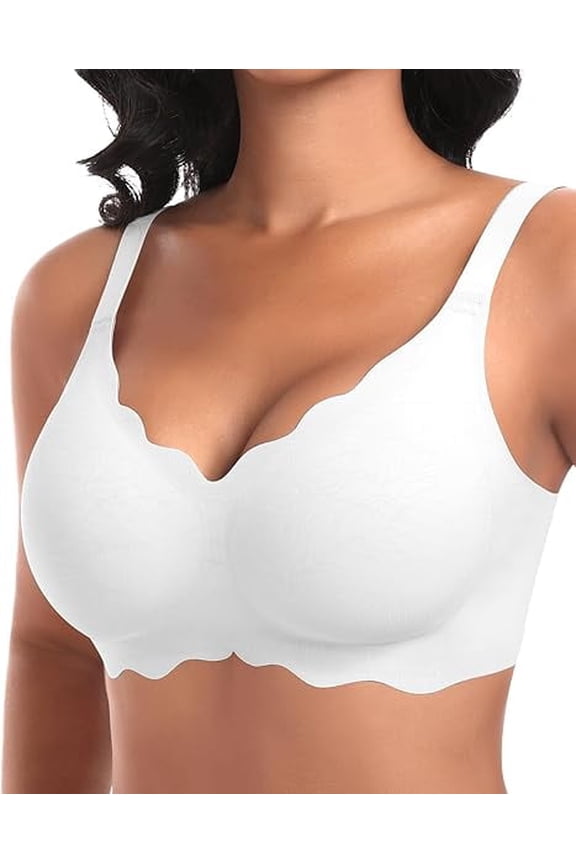 Wireless Bras for Women No Underwire Scalloped Seamless Bras with Support and Lift Padded T Shirt Bra Comfort Bralette