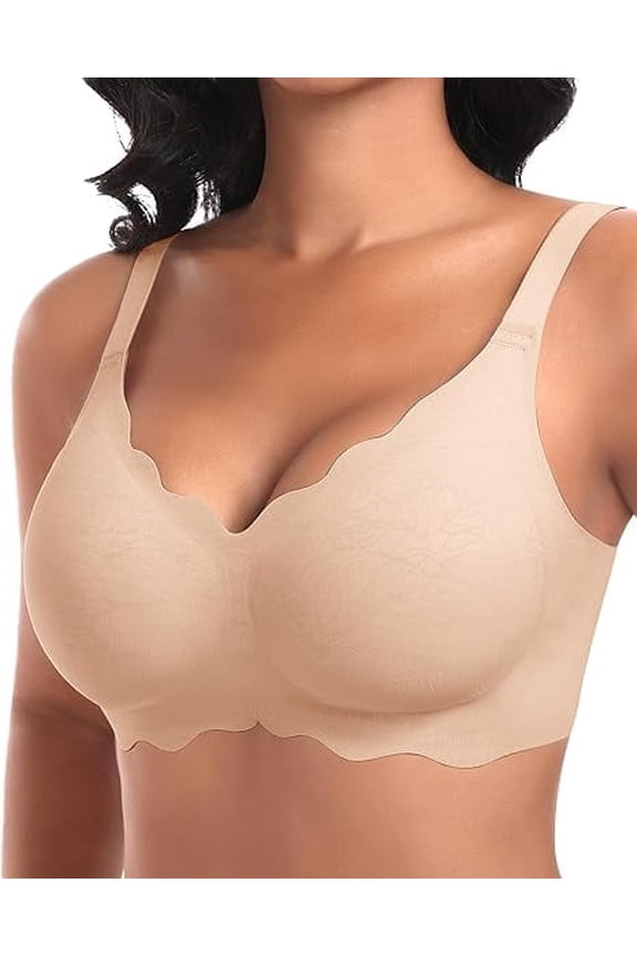 Wireless Bras for Women No Underwire Scalloped Seamless Bras with Support and Lift Padded T Shirt Bra Comfort Bralette