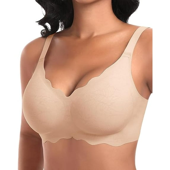 Werena Wireless Bras for Women No Underwire Scalloped Seamless Bras with Support and Lift Padded T Shirt Bra Comfort Bralette