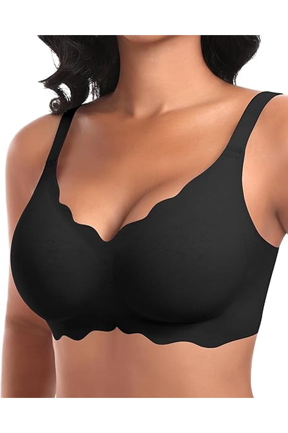 Wireless Bras for Women No Underwire Scalloped Seamless Bras with Support and Lift Padded T Shirt Bra Comfort Bralette