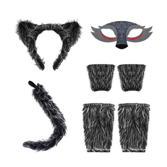 Werewolf Costume Halloween Wolf Mask Gloves and Tails Set, Realistic Wolf Costume Accessories Kit for Halloween Party C