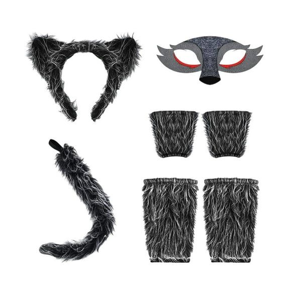 Werewolf Costume Set Wolf Accessories Kit with Mask Gloves Tail Headband for Halloween Masquerade Role Play