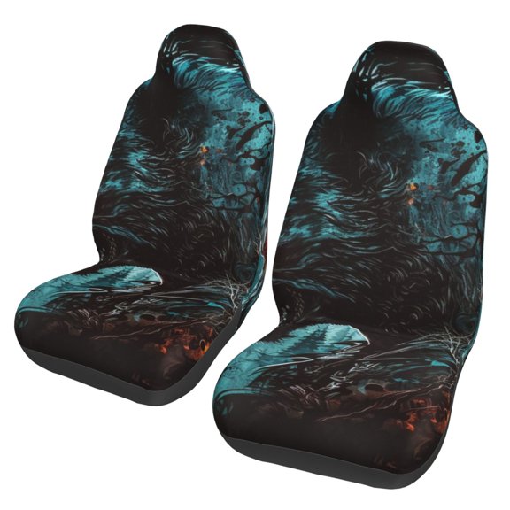 Werewolf Howling Night Cool Wolf Car Seat Cover 2 Pcs Auto Front Bucket Seats Protector Cushion Universal Vehicle Truck SUV