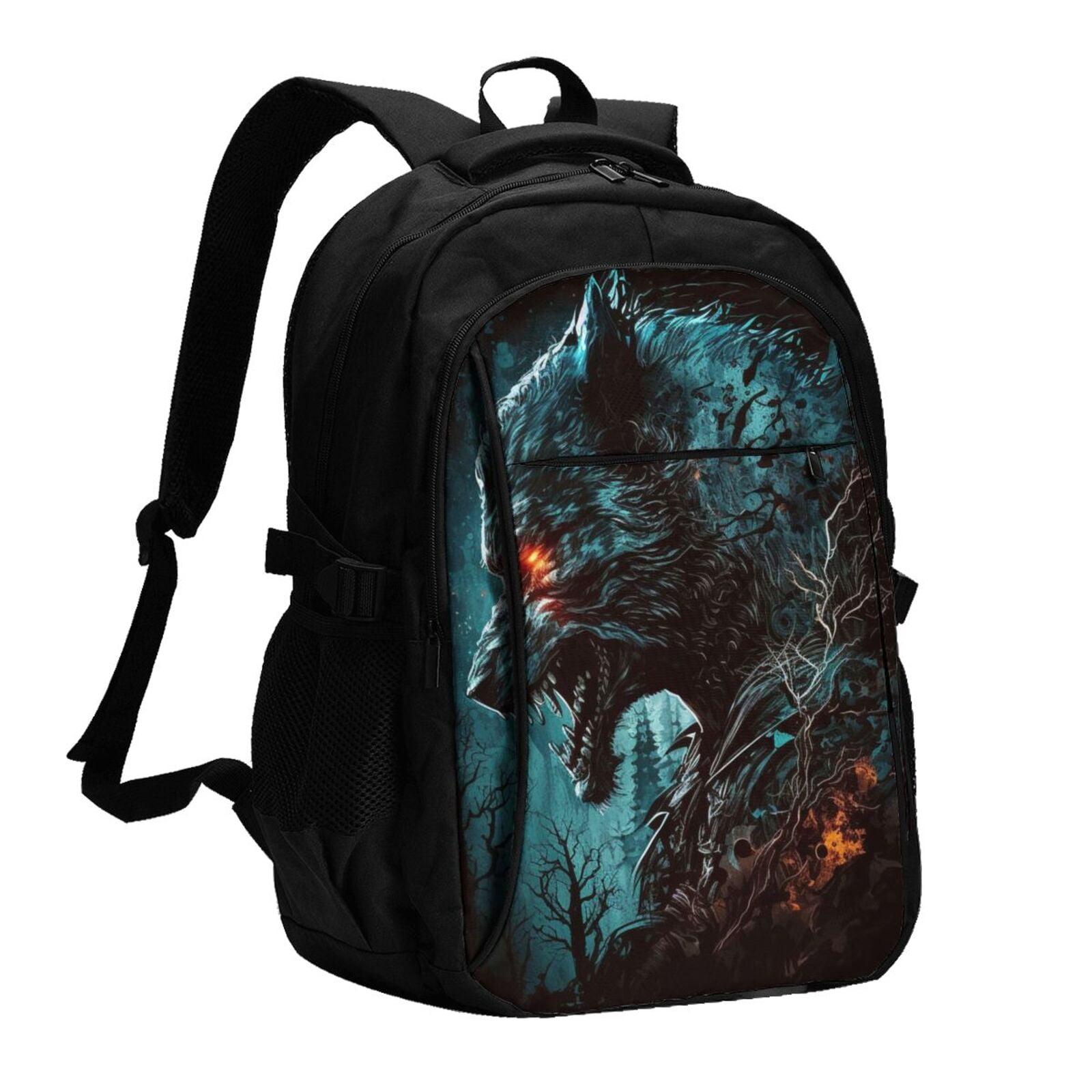 Wolf Predator Backpack Werewolf Howling Night Cool Wolf Laptop Backpack with USB Charging ...