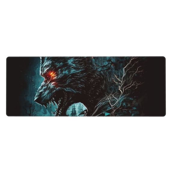 Werewolf Howling Night Cool Wolf Mouse Pad Extended Large Gaming Mousepad Non-Slip Rubber Big Keyboard Desk Mat 31.5 X 11.8 Inch