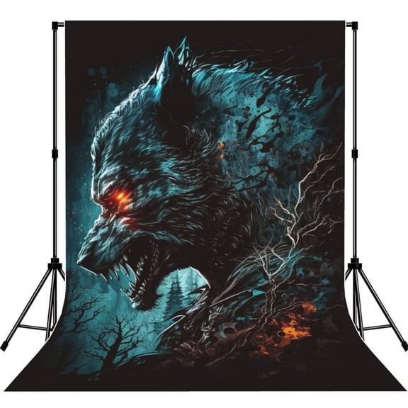 Werewolf Howling Night Cool Wolf Photography Backdrop 5x7Ft Background for Photo Studio Video Recording Birthday Party Wedding Home Decor