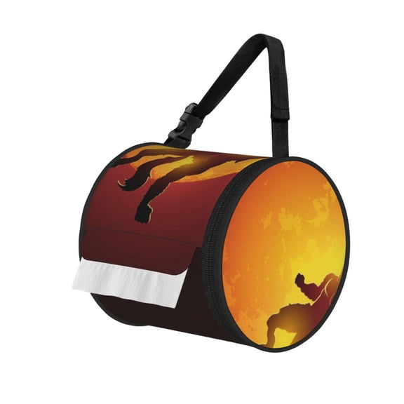 Werewolf Howling Red Full Moon Portable Cylinder Toilet Paper Holder Tissue Dispenser Hanging Storage Bag with Strap