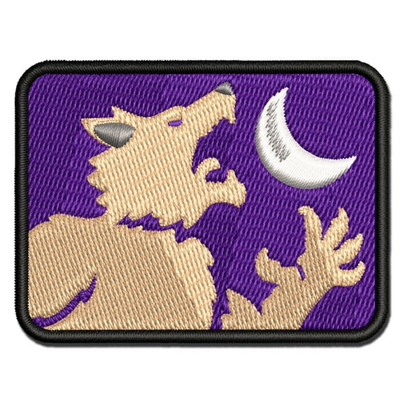 Werewolf Monster Howling at Moon Halloween Applique Multi-Color Embroidered Iron-On Patch - 3 Inch Medium