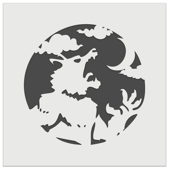 Werewolf Monster Howling at Moon Halloween DIY Cookie Wall Craft Stencil - 11.5 Inch