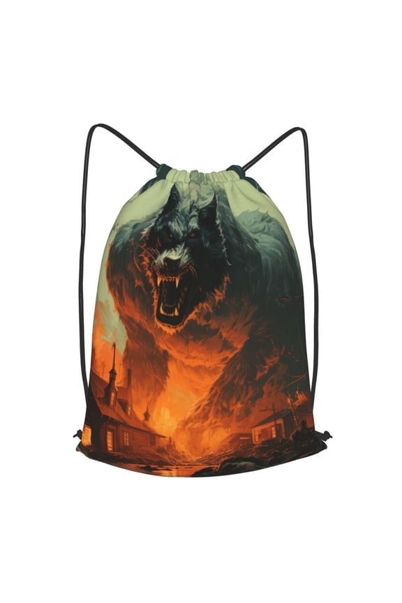 Werewolf Night Cool Art Drawstring Backpack Gym String Bag Sports Sackpack Cinch Sack, Small